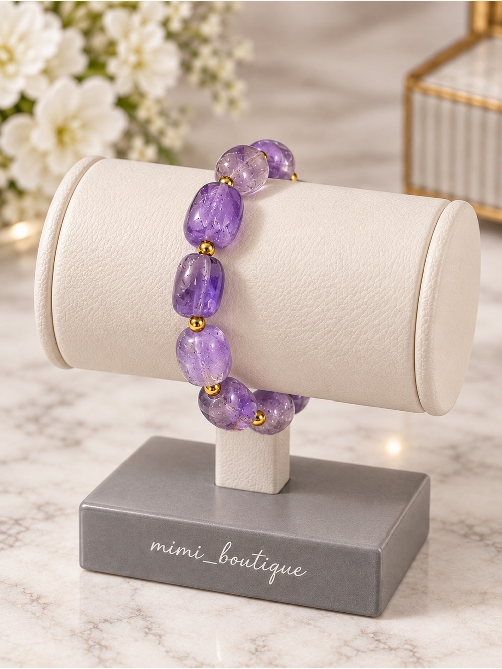 Amethyst Geometric Oval Gemstone Stretch Bracelet